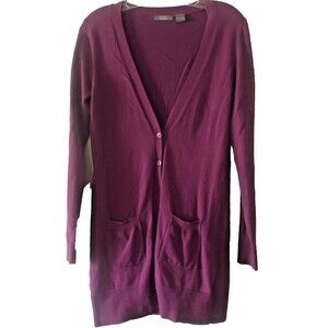 Kersh Essentials Womens Cardigan Sweater M Dark Pink Long Sleeve Button Pockets